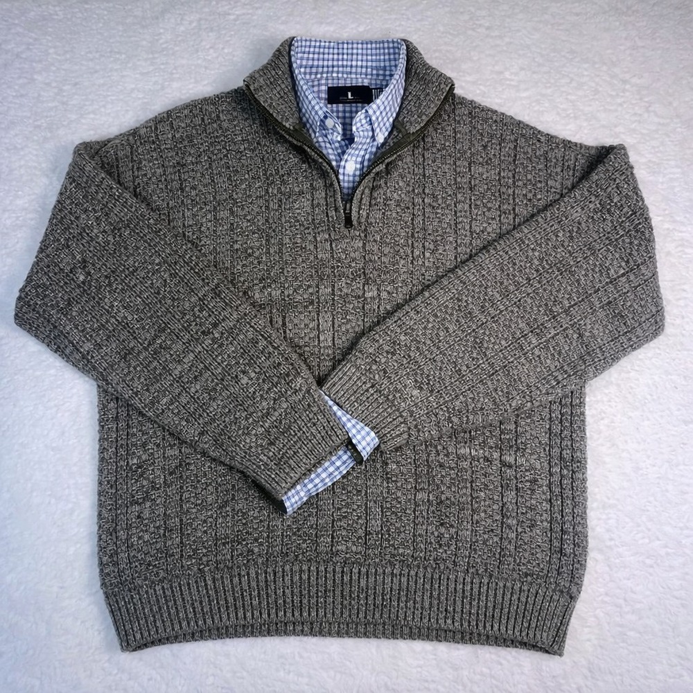 Bill Blass Quarter Zip Sweater Men L Textured Knit Neutral Dad Core Cozy Pullove